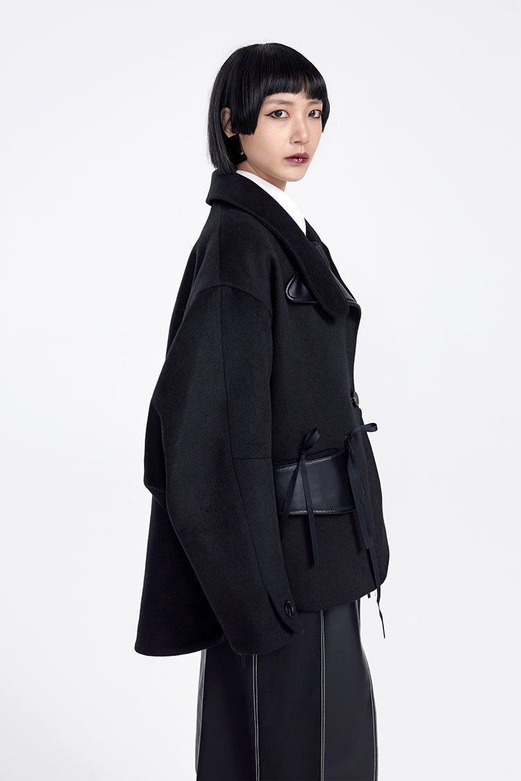 TINY IN three-dimensional long sleeve women's woolen black jacket-ITA