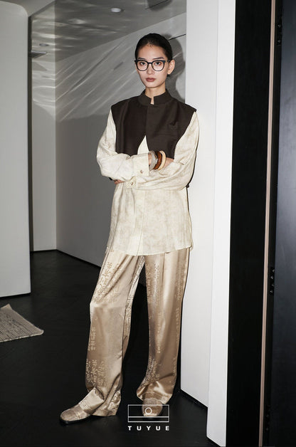 TUYUE Text Dark Pattern Straight Casual Pants- AGATHA.