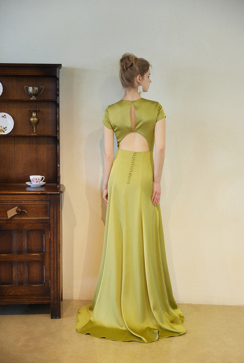 GOUDIN bridal short sleeves slim light luxury evening dress -TIAM.