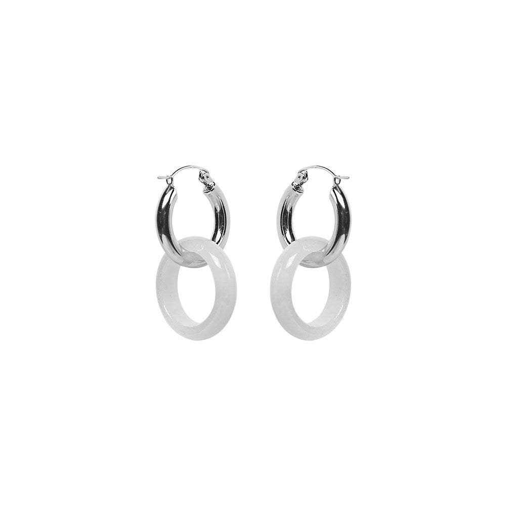TUYUE Vintage Brass Silver Plated Plain Circle Onyx Earrings- TRISHA.