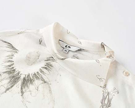 COMME MOI  summer women's lapel silk print shirt top - MASTER.