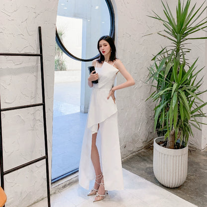 DOLLY Elegant Retro Style Sleeveless Tube Top Long Slit Business Dinner Dress-KIKE