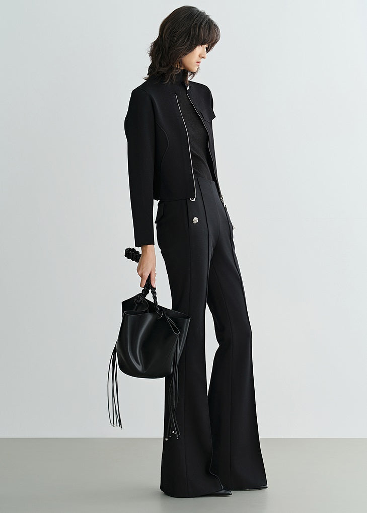 COMME MOI Lu Yan Designer's new women's small stand-up collar black knitted jacket - MEND.