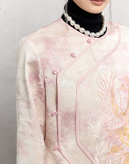 HECO 100% polyester pipa top  apricot phoenix tie-dye jacket women - guts.