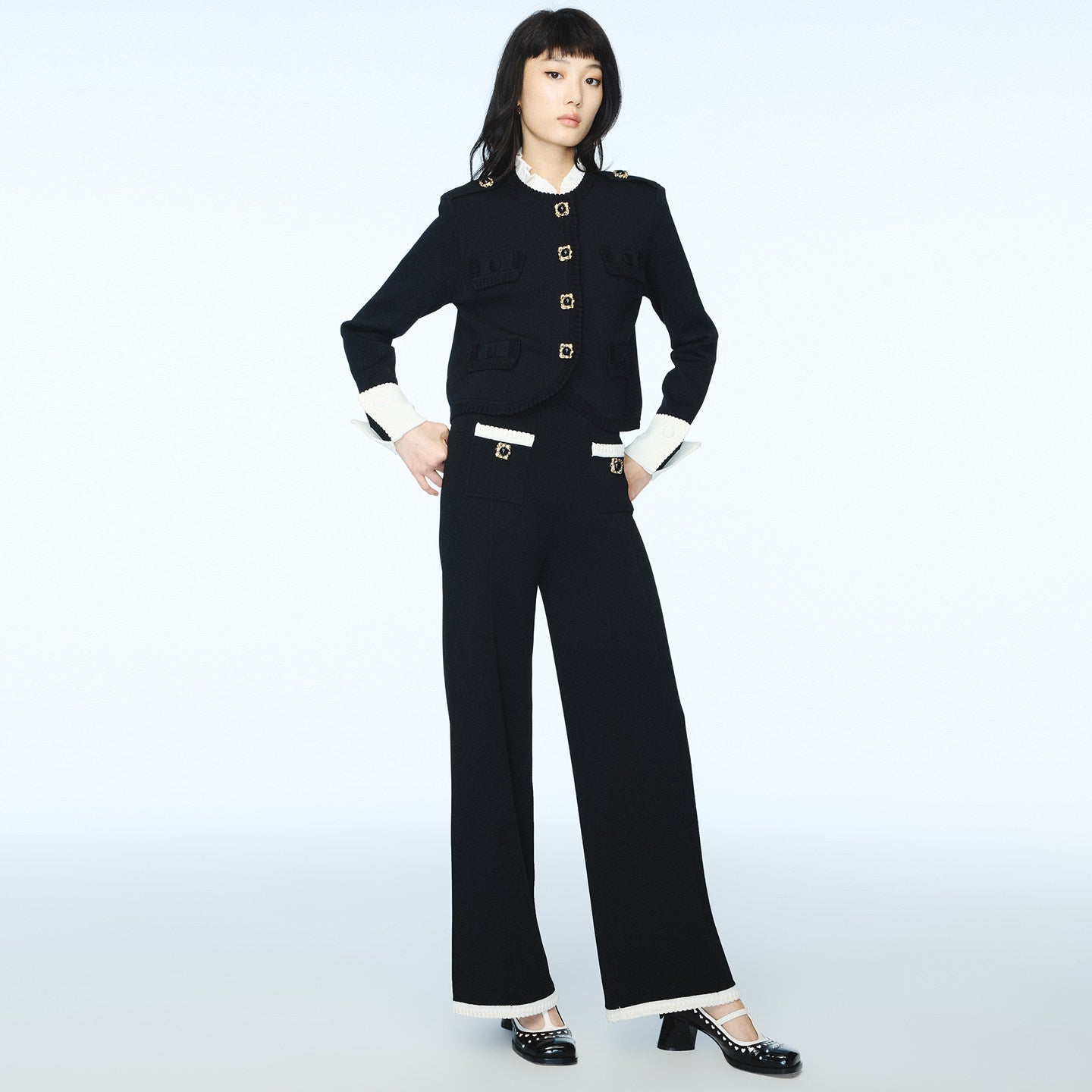 FAME black classic knitted open fir top - JULIANNE