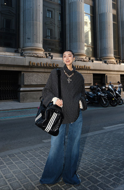 MEI SANGUAN gray loose turtleneck twist lazy over top sweater - HADLEY