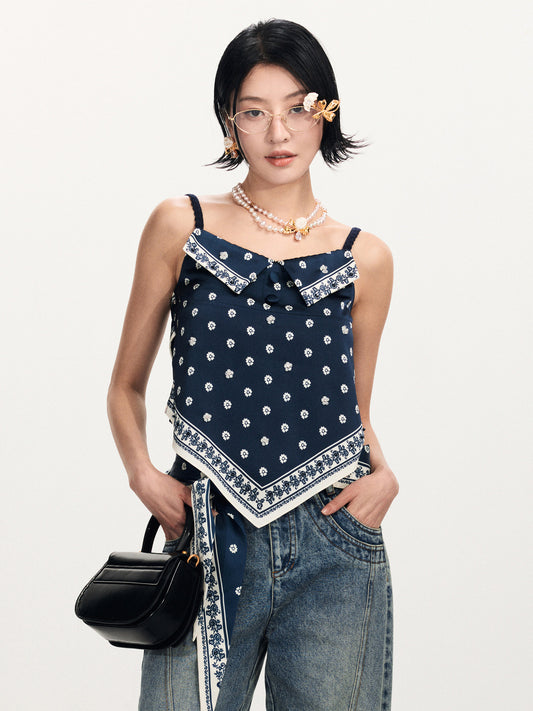 FAME Beaded Printed Scarf Deconstructed Camisole Top
