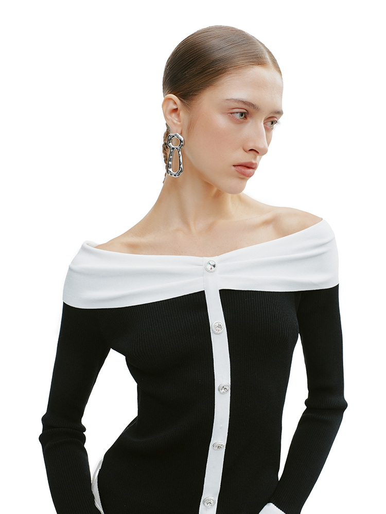 YES BY YESIR  one-shoulder pullover wool knit top - PROF.