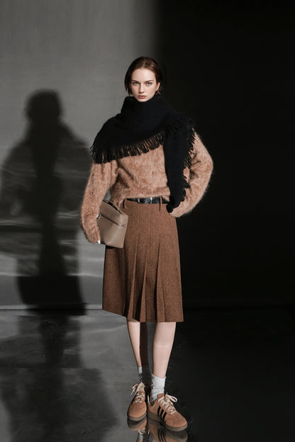 PIAOIN vintage woolen pleated premium skirt-LUCY