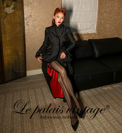 Le Palais Vintage Lace Dark Pattern Waist Slim Cropped Jacket-AMAN