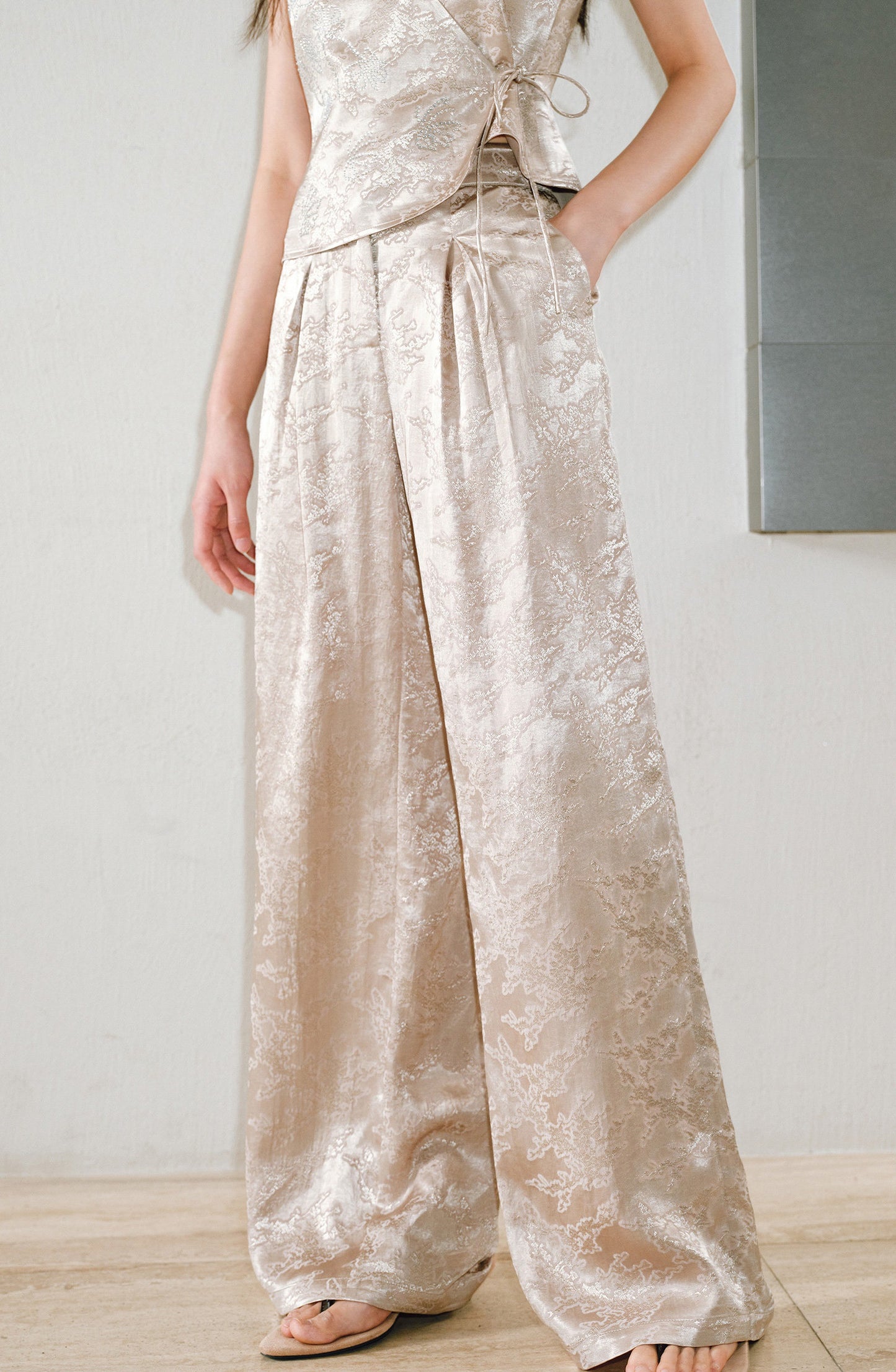 WANGXO  Cross-Strappy Top Relaxed Pants and Statement Silhouette Suits Set -ZAYA