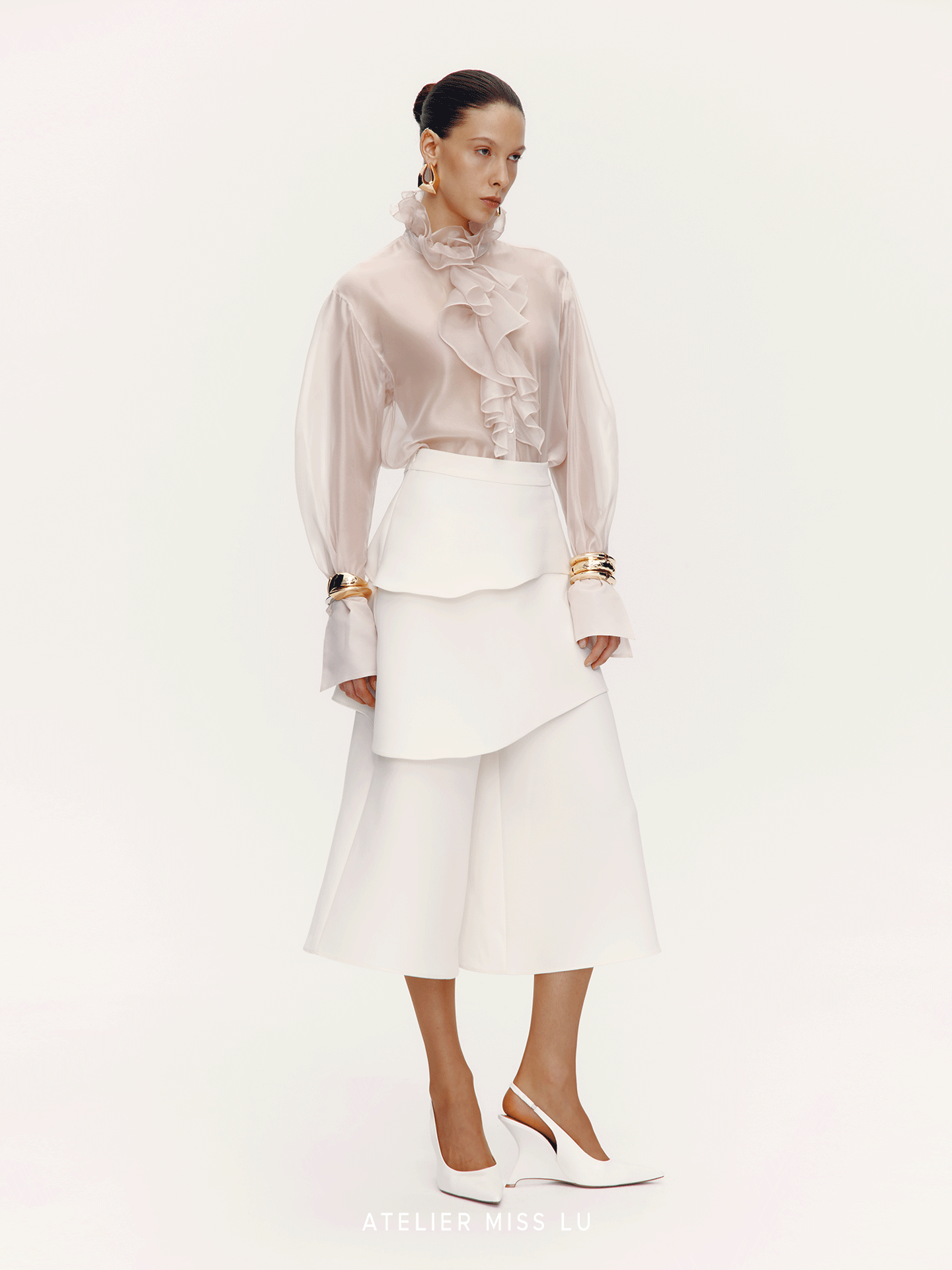 ATELIER MISS LU Court Wind Pleated Design Shirt Top - AUDIT