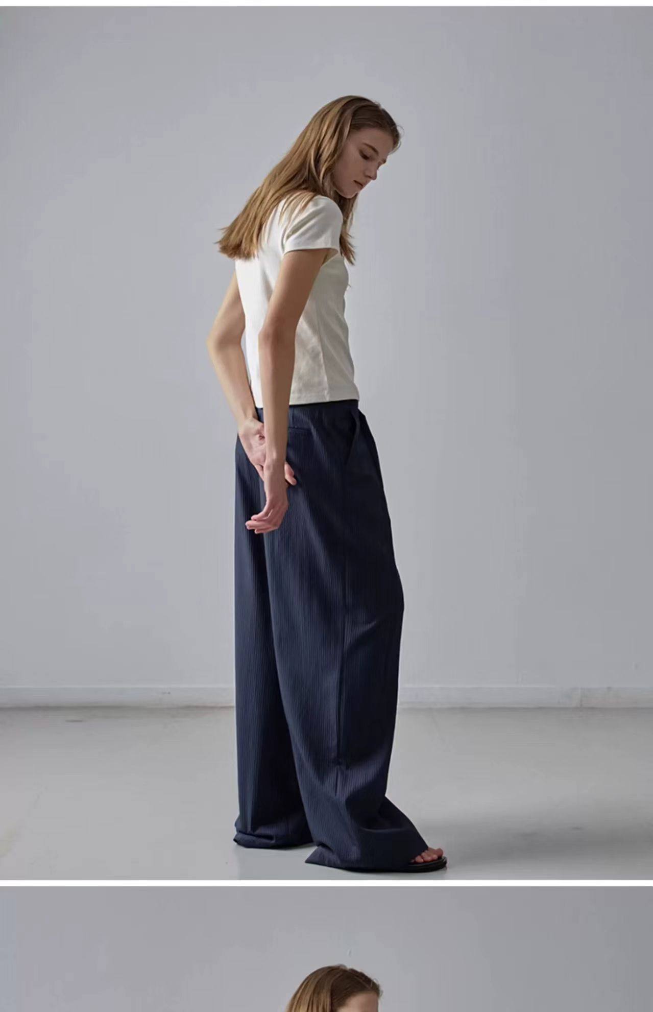NOTHING WRITTEN Low Classic Casual Pants Women's Summer 2025 New Versatile High-Waisted Slimming Corduroy Straight-leg Wide-leg Pants-KATE'