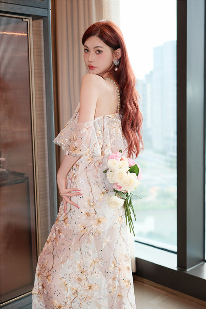 Wardrobes by Chen Elegant wedding guest Halter Sleeveless Lace bridal Dress- Megan