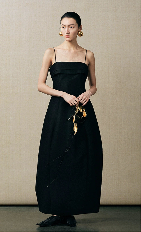 ZHUCHONGYUN cocoon-shaped waist-cinching black slip dress -CALEB.