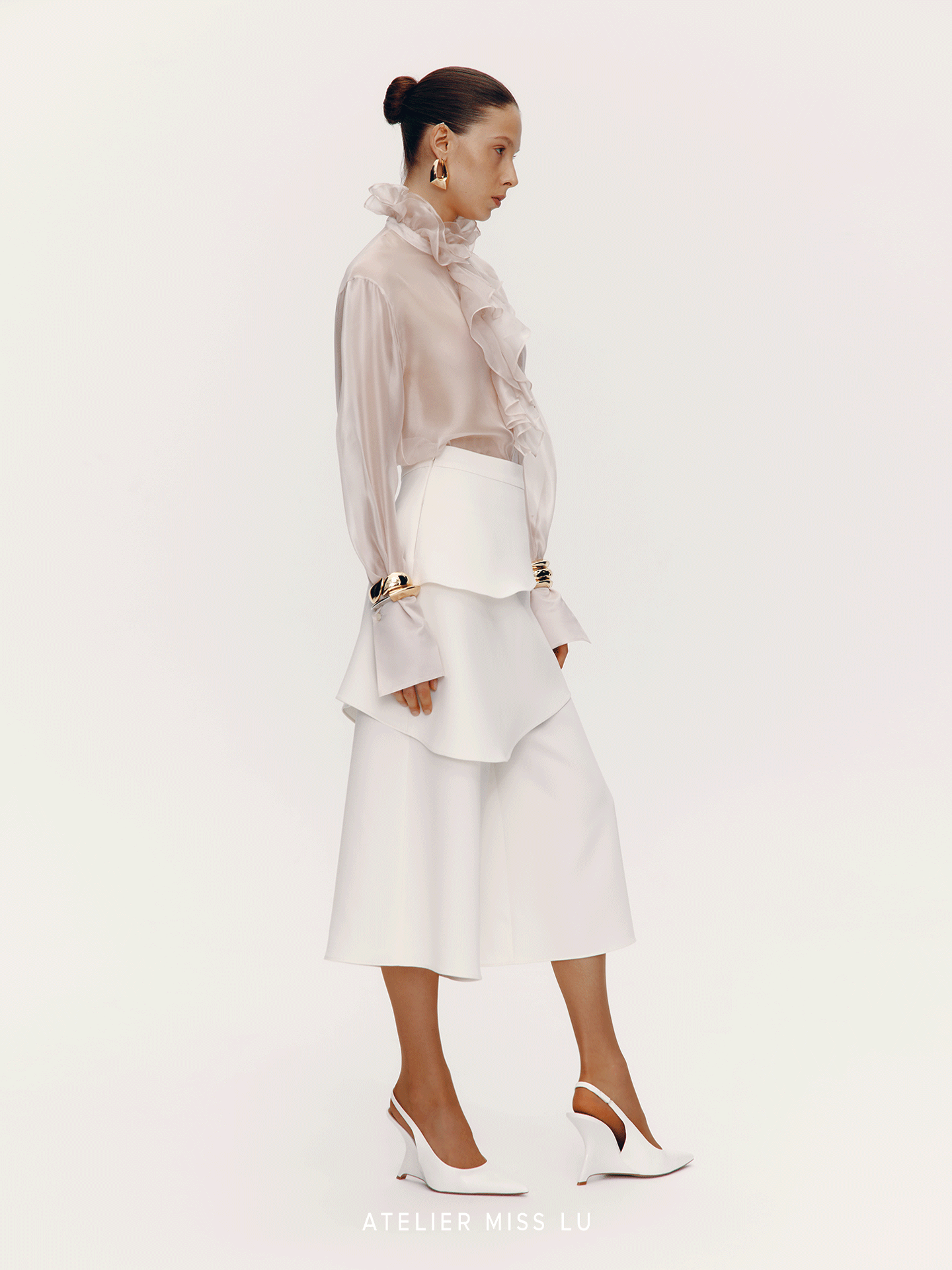ATELIER MISS LU Court Wind Pleated Design Shirt Top - AUDIT