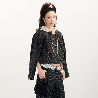 FAME Double-Collar Polka-Dot Denim Jacket - ELOWEN