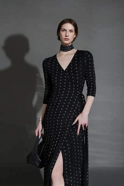 PIAOIN French Hepburn style slim lace-up design goddess long dress-T-AURORA.