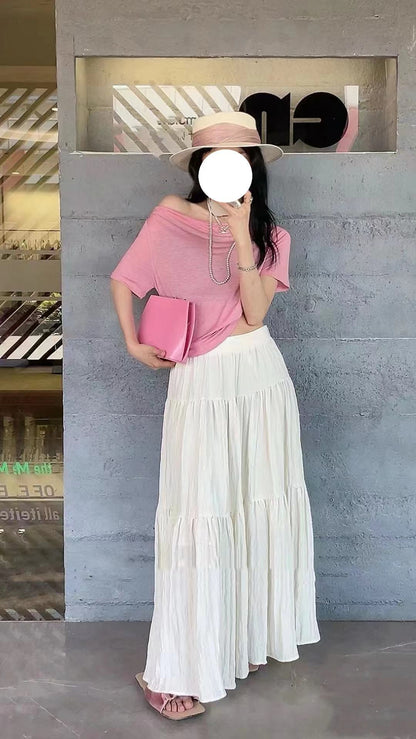 PIAOIN French pleated design three-tiered cake maxi pleated skirt spring-BELLE