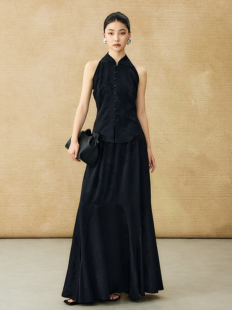 HECO Chinese Acetate Stand-up Collar Waist National Style Jacquard Vest T - FIRE.