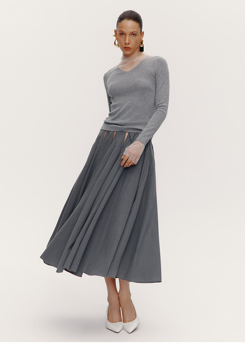 ATELIER MISS LU Fall/Winter pearl-embellished gauze patchwork knitted top - SADE.