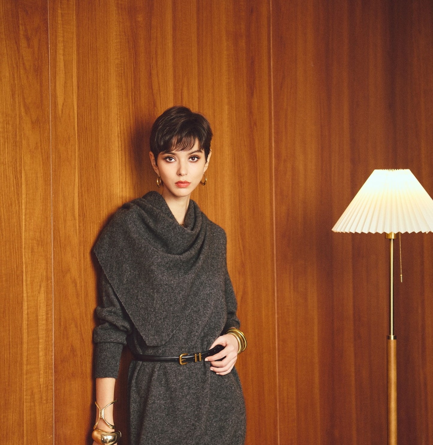 ANNASPEAK  Wool V-Neck Dress Shawl Knit Set Winter-KIKI.