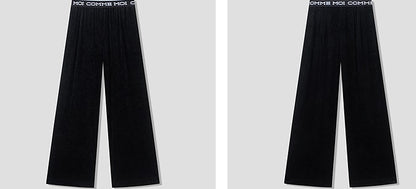 COMME MOI Lu Yan designer new women's velvet acetate logo wide-leg pants - FEEL.