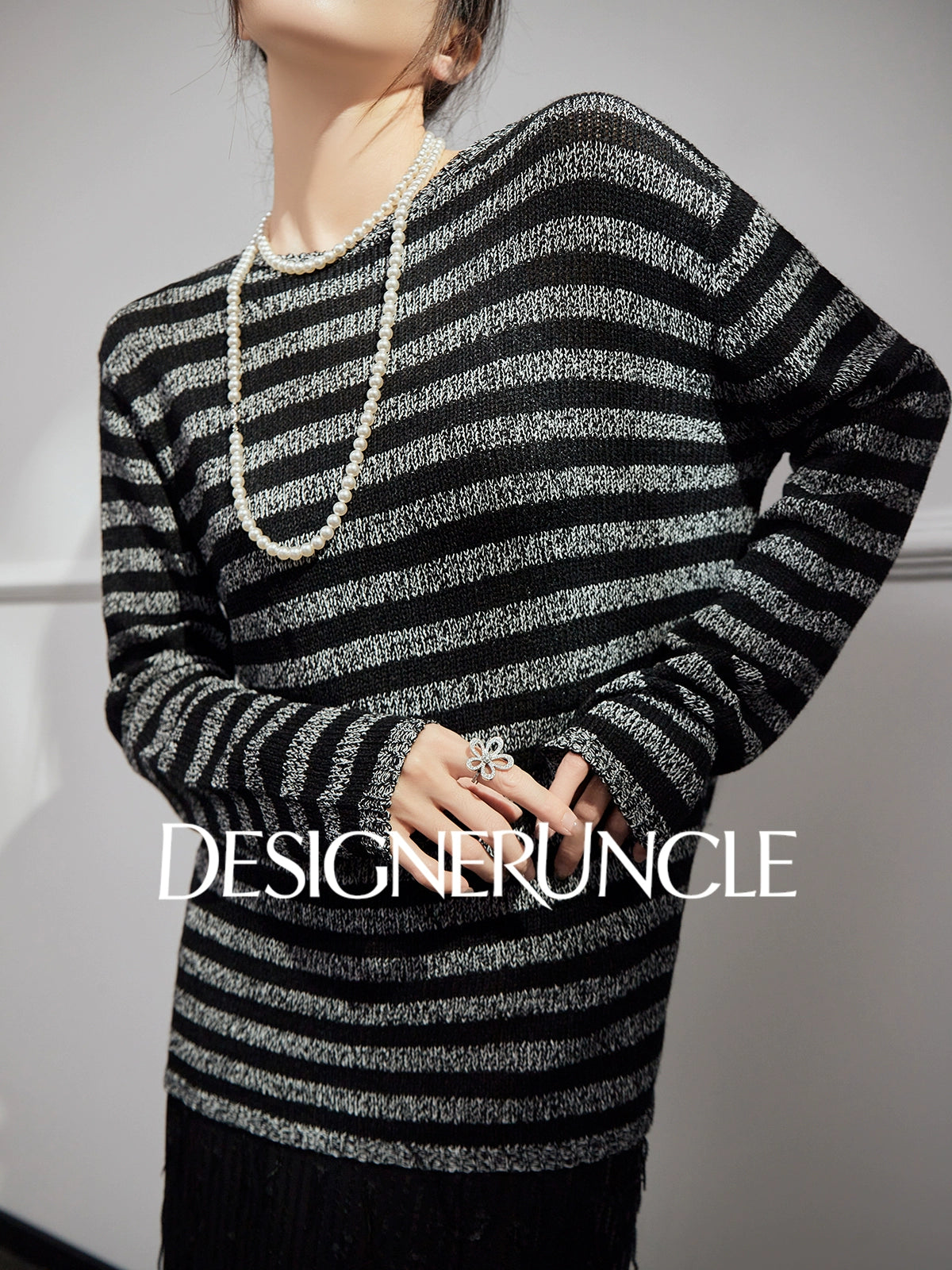 DGU "Ink Sequence" black and gray wool knitted sweater - DREAM.