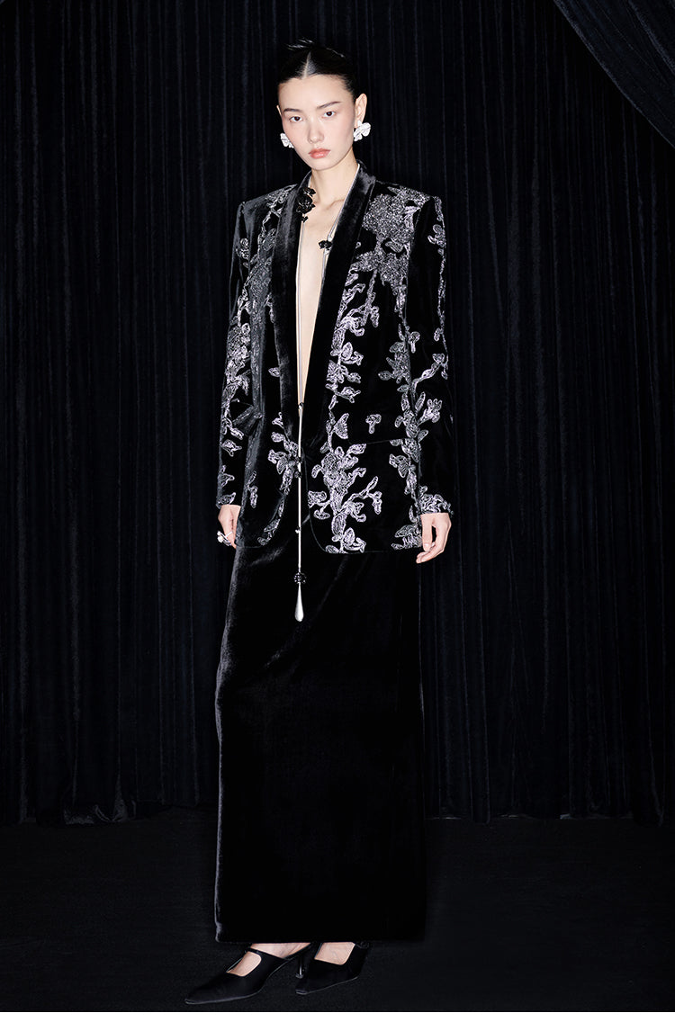 M essential Mackay designer iron orchid embroidered suit - Selima