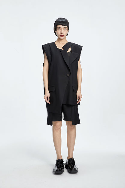 TINY IN misaligned collar silhouette midi vest women's suit -DODO