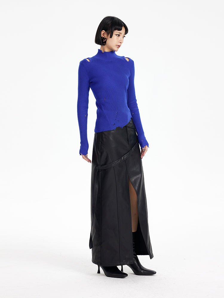 TINY IN irregular ripped raw edge wool knit sweater -SUAREZ