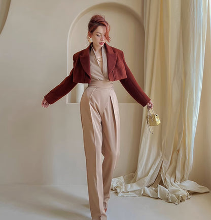 Le palais vintage Merlard style tweed short jacket high-waisted A-line short skirt-LAIR.