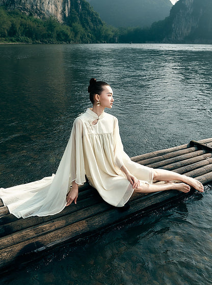 HECO [Feng Wu Clear Sleeves] New Chinese Standing Collar Buckle Flowing Dress- CLOAK.