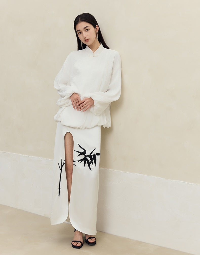 HECO Jacquard Stand-Collar Shirt Top Women - hand.