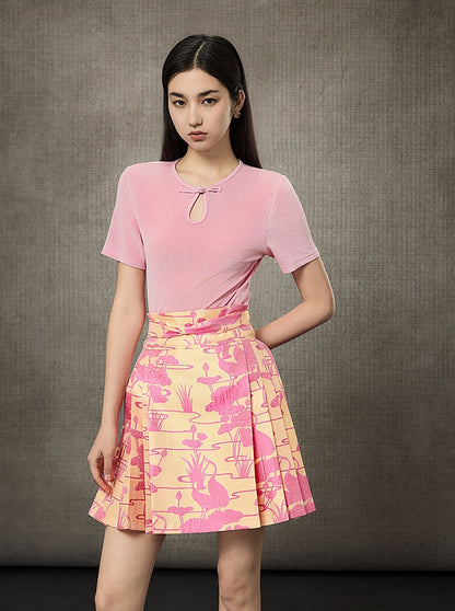 HECO Acetate Knit Buckle Cool Crop Short Sleeve Top - ENGAGE.