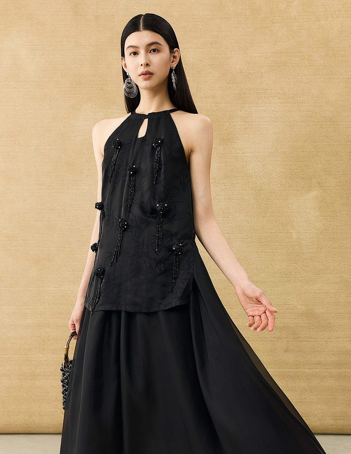 HECO Chinese Handmade Rose Fake Two-Piece Dress  - WORK.