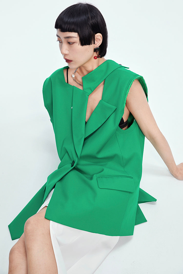 TINY IN misaligned collar silhouette midi vest women's suit -DODO