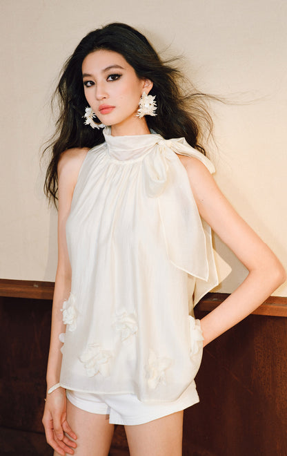 WANGXO Luxury Brand High-End Tencel Acetate Heavy Handmade Nail Flowers French Loose Ribbon Sleeveless Top - MAEVE