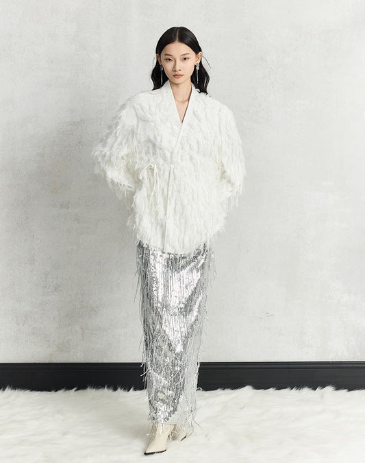 HECO Three-dimensional Tassel Fashion Top Shirt Women - flesh.