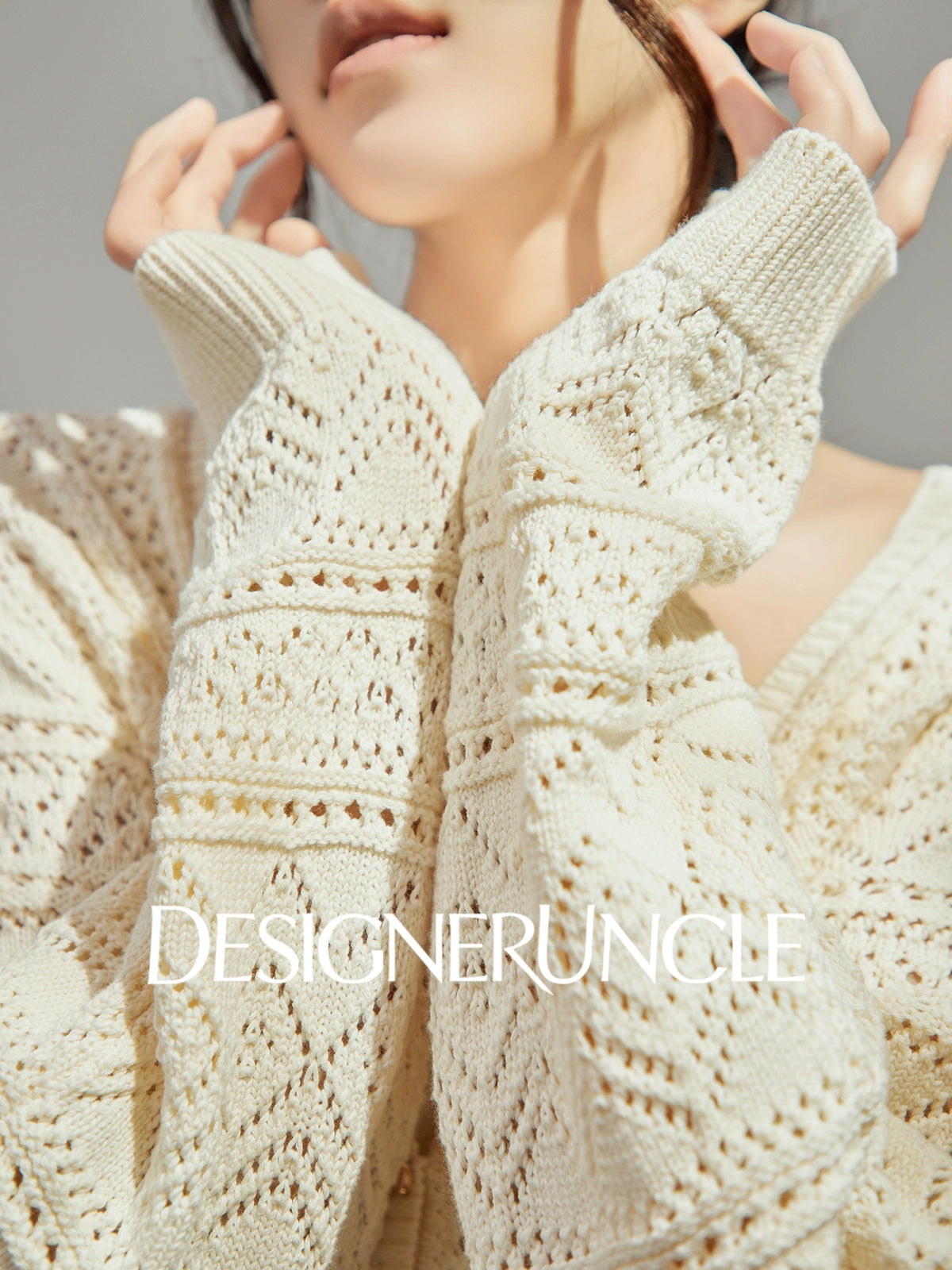 DGU "Light Grapefruit" apricot knitted sweater cut-out loose and versatile high-end top - GREC.