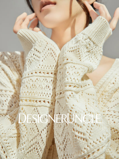 DGU "Light Grapefruit" apricot knitted sweater cut-out loose and versatile high-end top - GREC.