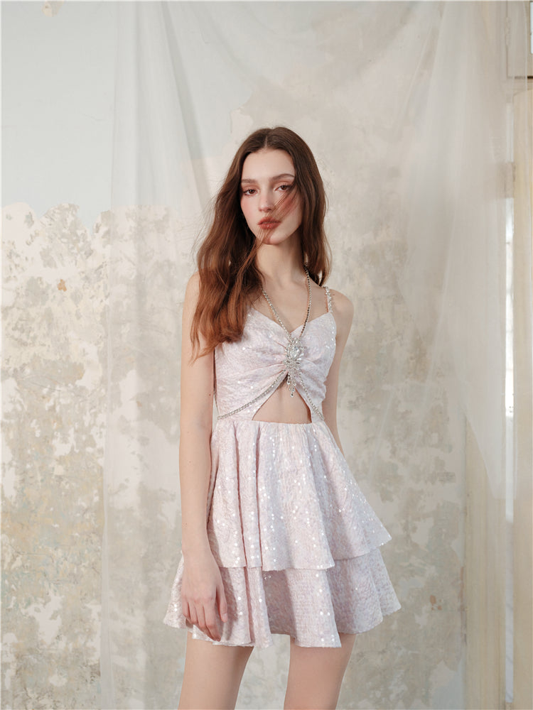 Wardrobes by Chen Pastel Purple V-Neck Sleeveless Diamond Pleat Dress-Shinee