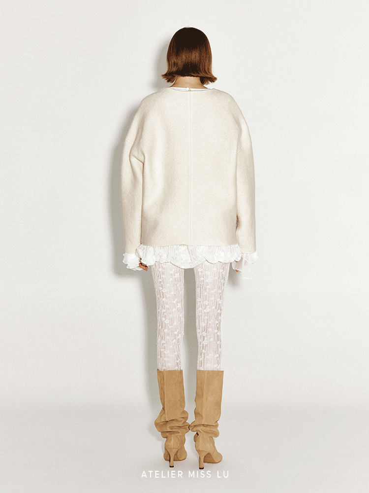 ATELIER MISS LU Love Geometric Fun Contrasting Sheep Wool Sweater - OBSESSED