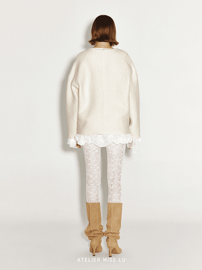 ATELIER MISS LU Love Geometric Fun Contrasting Sheep Wool Sweater - OBSESSED