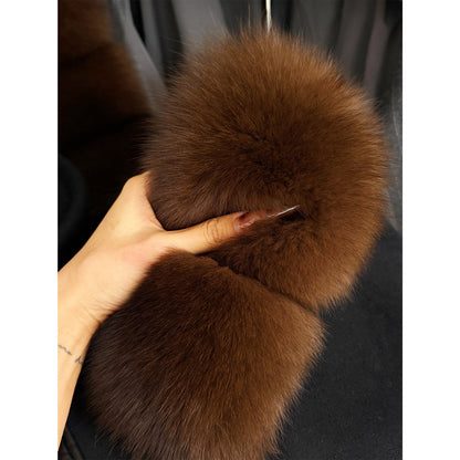 MEI SANGUAN coffee color medieval fox fur scarf - JULIAN