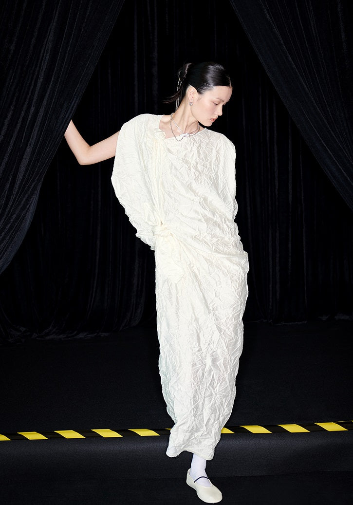 M essential Mackay designer Comfort pressed pleated irregular cut dress - calc.