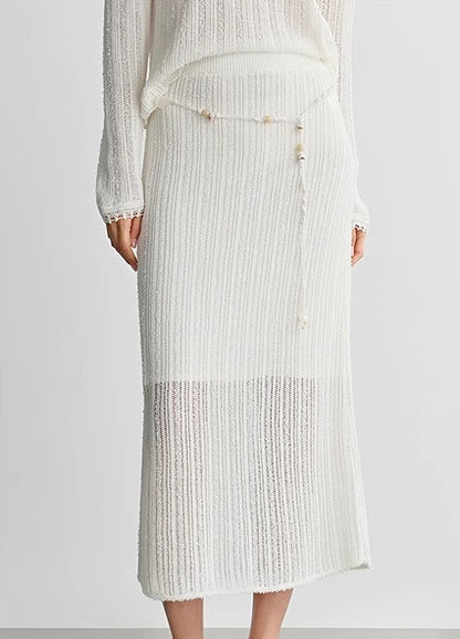 COMME MOI  women's cut-out raw edge knitted straight skirt - NAOMI.