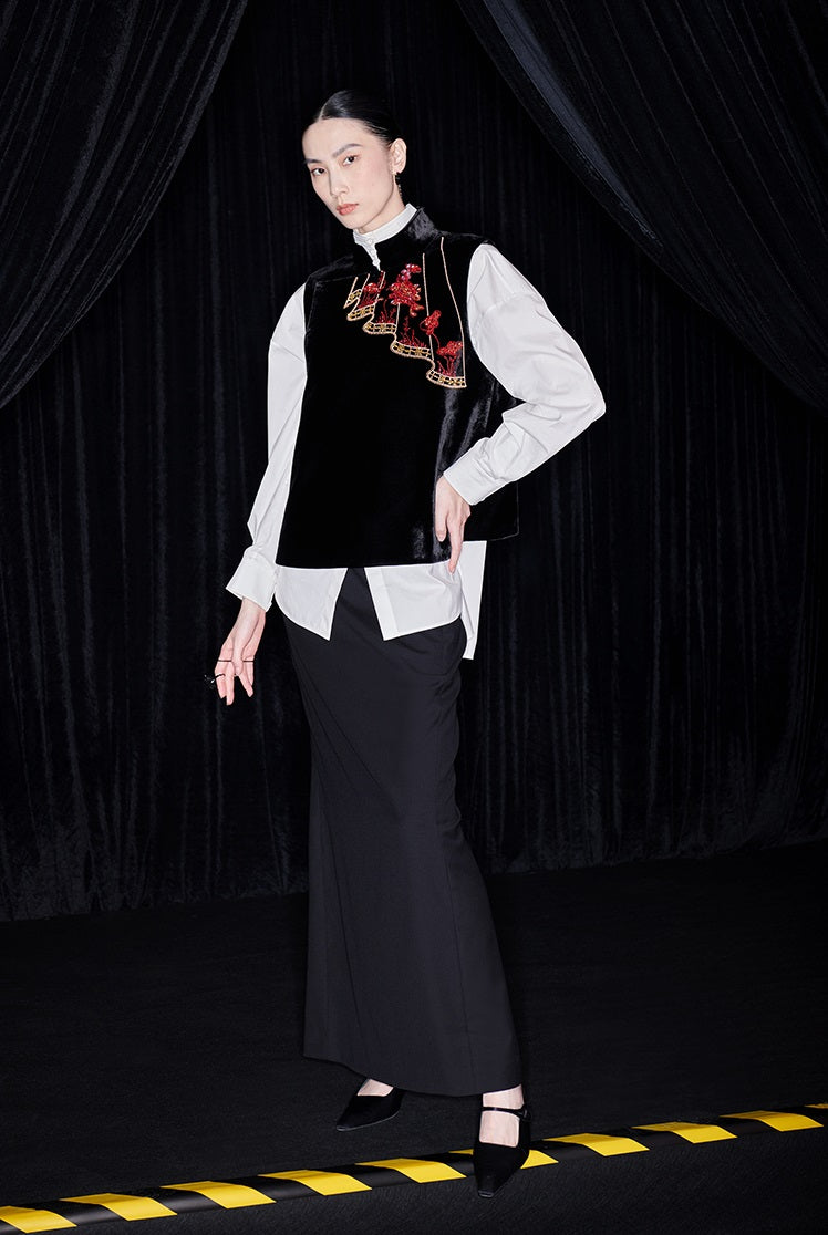 M essential Mackay designer silk velvet two-dimensional fish algae curtain beads vest - TASK.