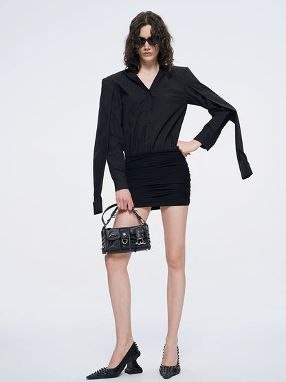 ANNAKIKI black double-sleeved needle shuttle spliced dress for women-FUMIHITO