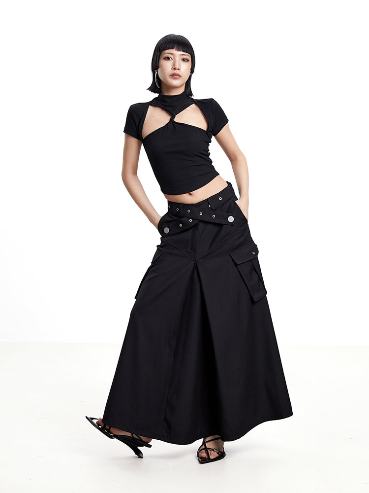 TINY IN black twisted cut-out women's summer cropped top-SIA